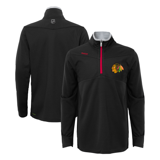 Youth Chicago Blackhawks 1/4 Zip Center Ice Track Jacket-Black product image 1, provided for visual reference and product