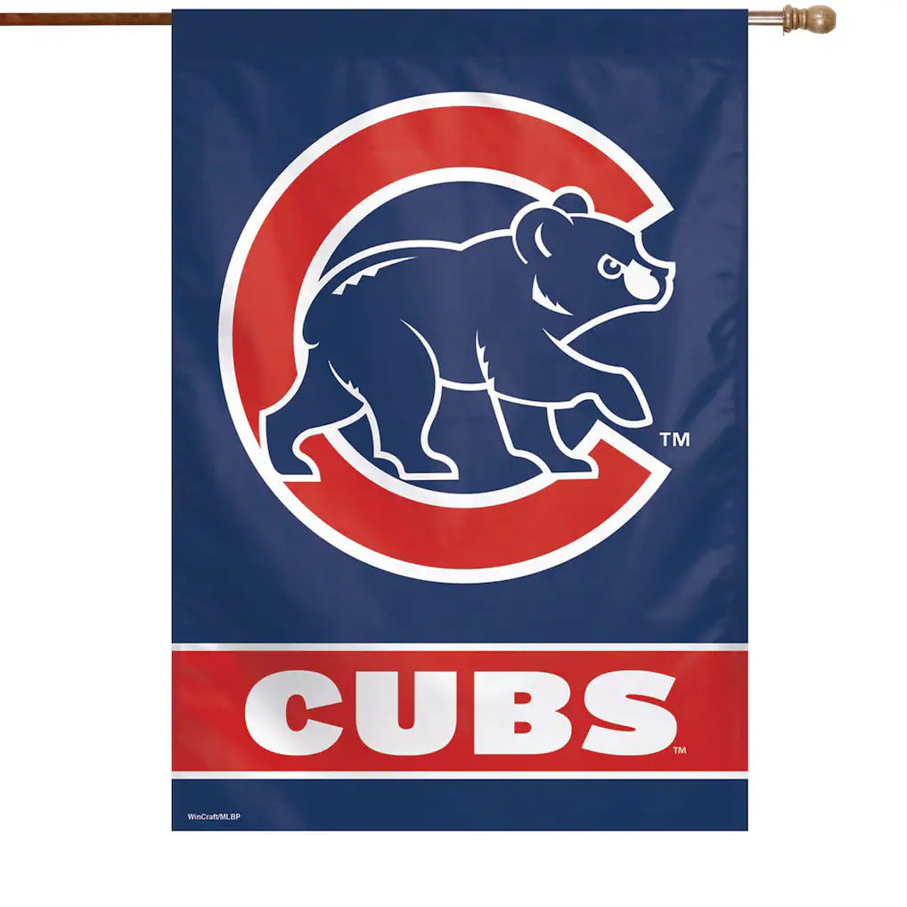 Chicago Cubs Vertical Flag 28" x 40" Walking Bear product image 1, provided for visual reference and product detail review