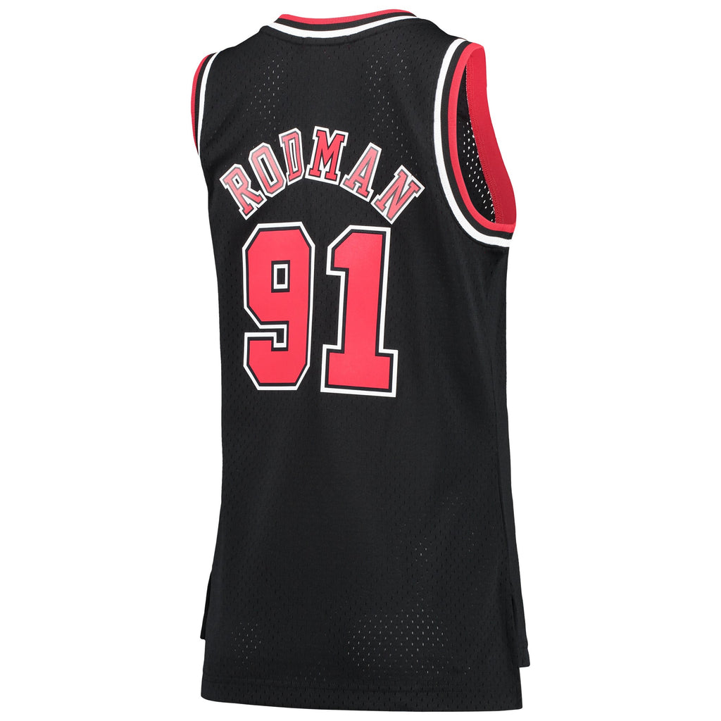 Chicago Bulls Dennis Rodman Mitchell & Ness Black Hardwood Classics Swingman Jersey for Women product image 4, provided for