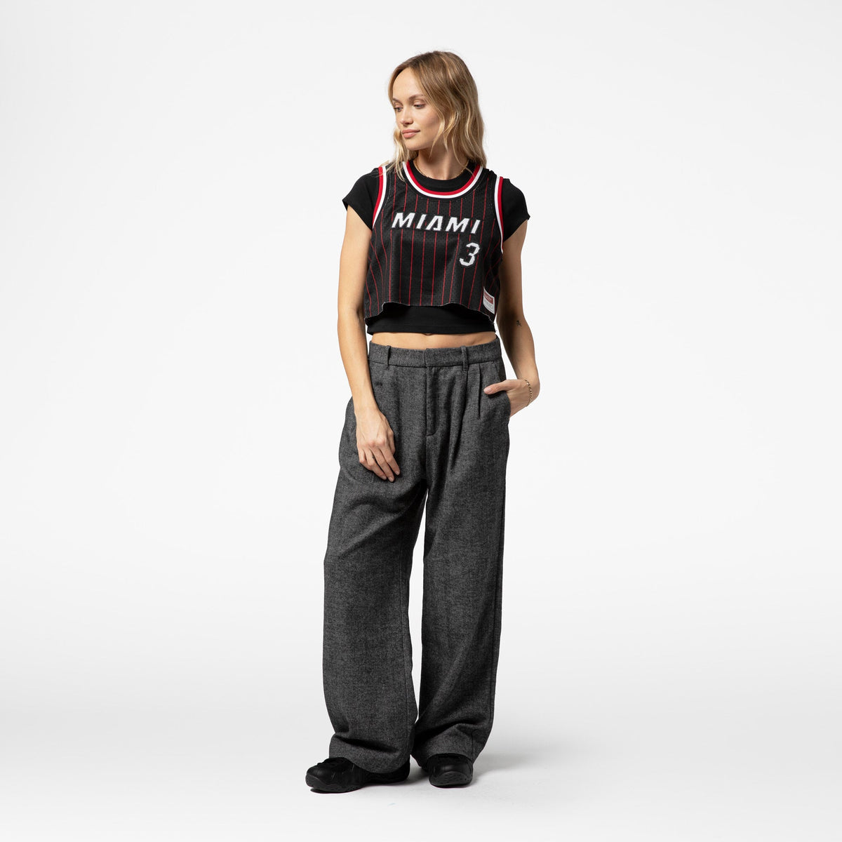 Miami Heat Dwyane Wade Mitchell & Ness x DANNIJO Black Fashion Cropped Basketball Jersey for Women product image 9, provided