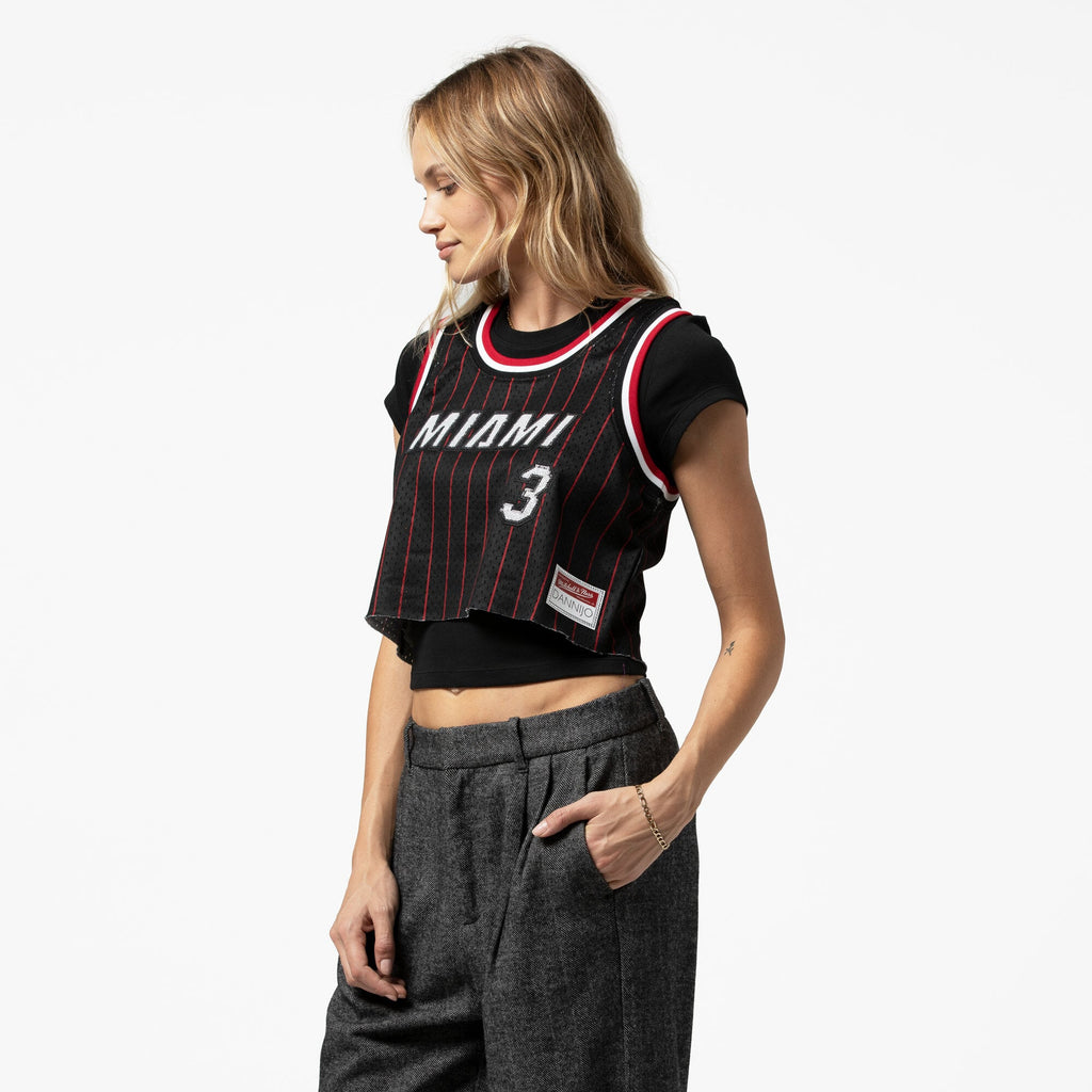 Miami Heat Dwyane Wade Mitchell & Ness x DANNIJO Black Fashion Cropped Basketball Jersey for Women product image 10,