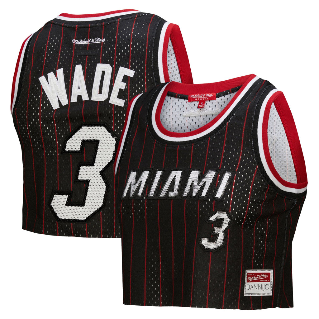 Miami Heat Dwyane Wade Mitchell & Ness x DANNIJO Black Fashion Cropped Basketball Jersey for Women product image 1, provided