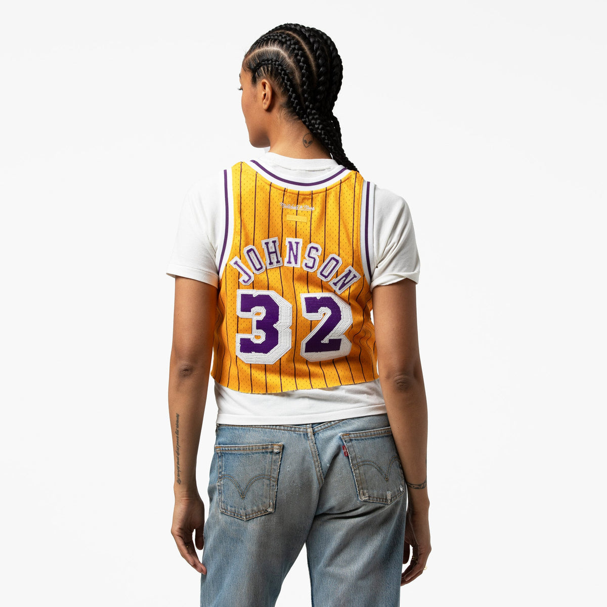 Los Angeles Lakers Magic Johnson Mitchell & Ness x DANNIJO Yellow Fashion Cropped Basketball Jersey for Women product image