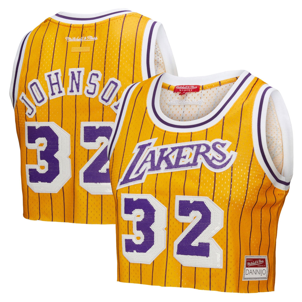 Los Angeles Lakers Magic Johnson Mitchell & Ness x DANNIJO Yellow Fashion Cropped Basketball Jersey for Women product image