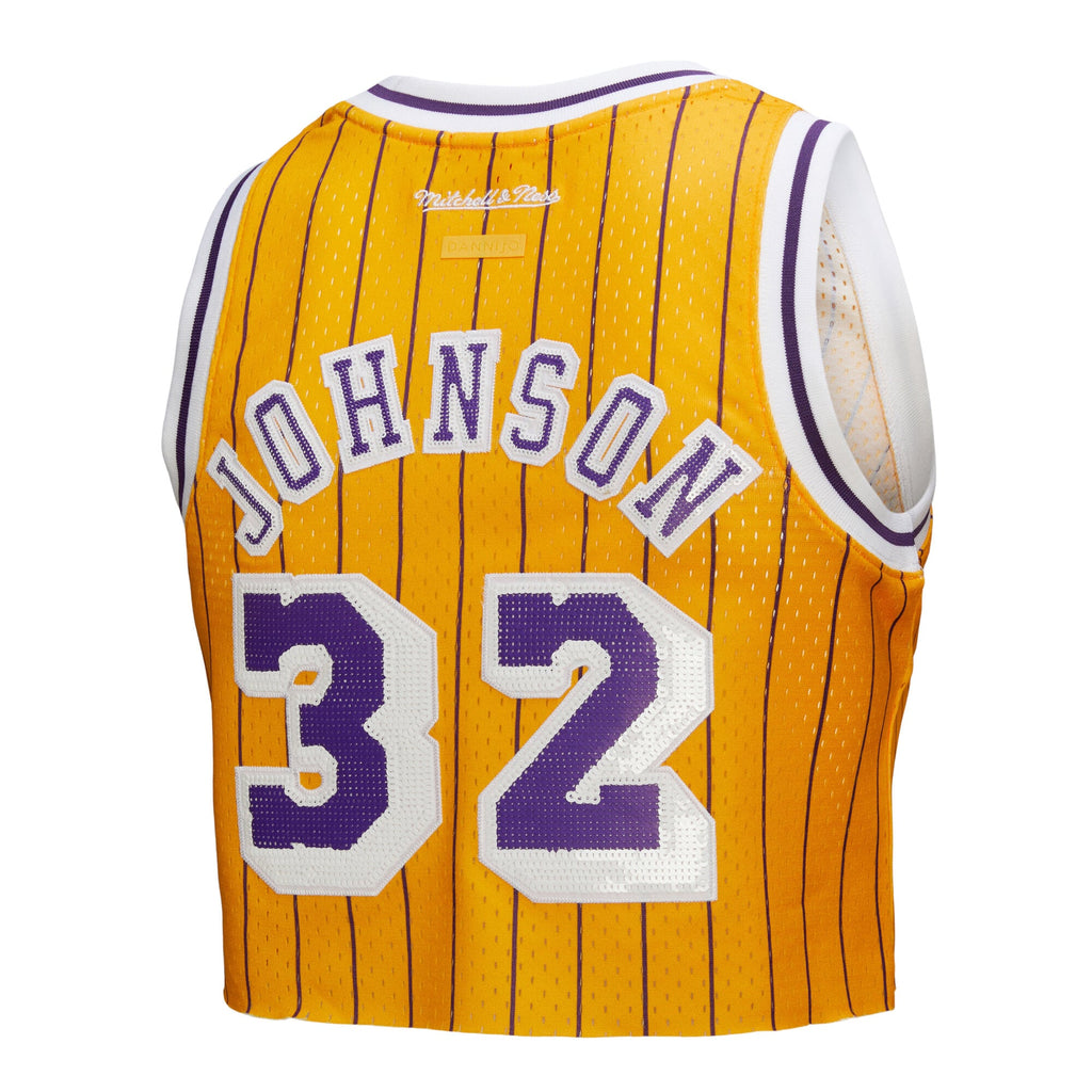 Los Angeles Lakers Magic Johnson Mitchell & Ness x DANNIJO Yellow Fashion Cropped Basketball Jersey for Women product image