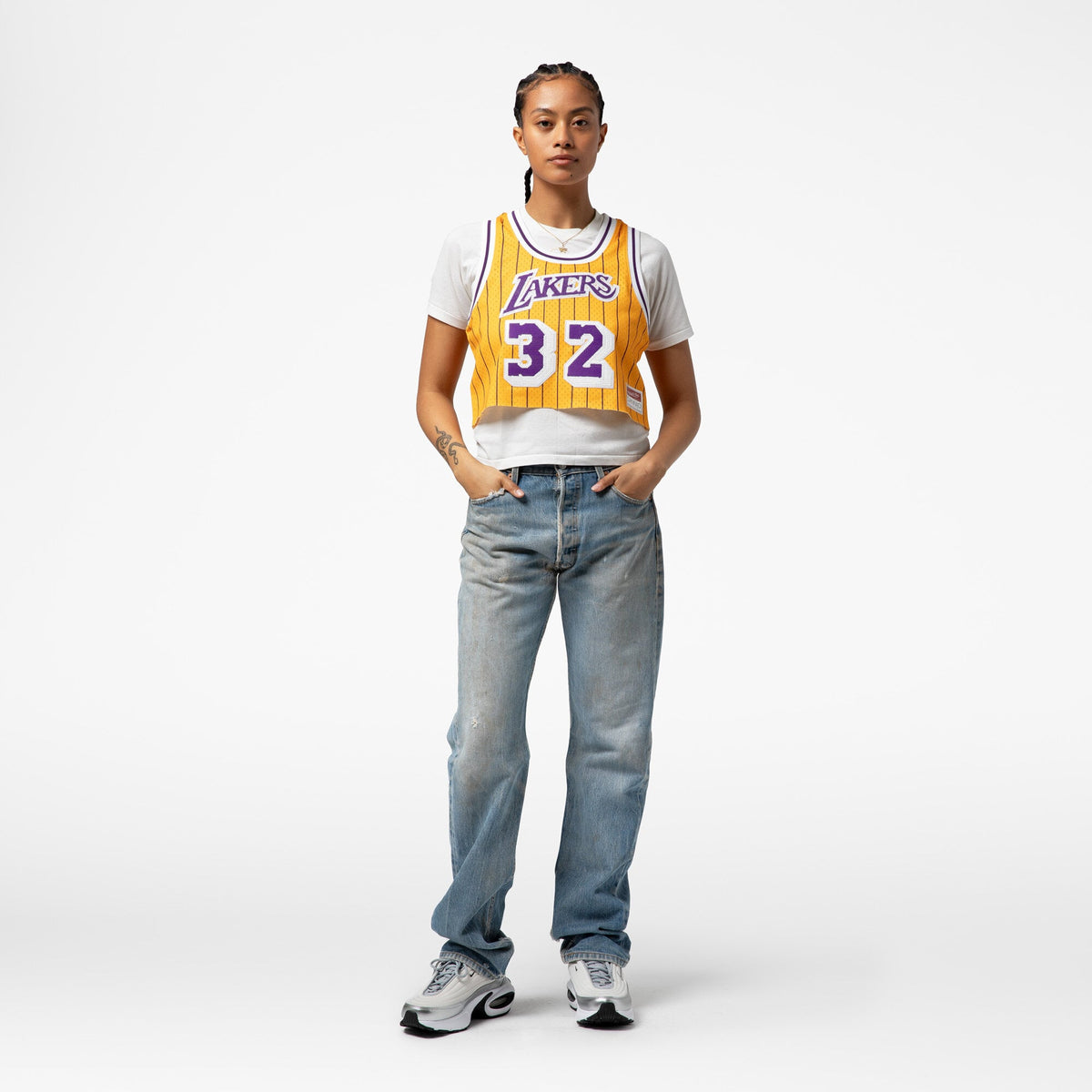 Los Angeles Lakers Magic Johnson Mitchell & Ness x DANNIJO Yellow Fashion Cropped Basketball Jersey for Women product image