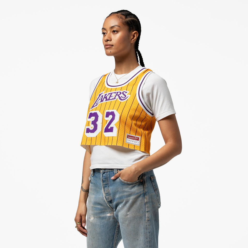 Los Angeles Lakers Magic Johnson Mitchell & Ness x DANNIJO Yellow Fashion Cropped Basketball Jersey for Women product image