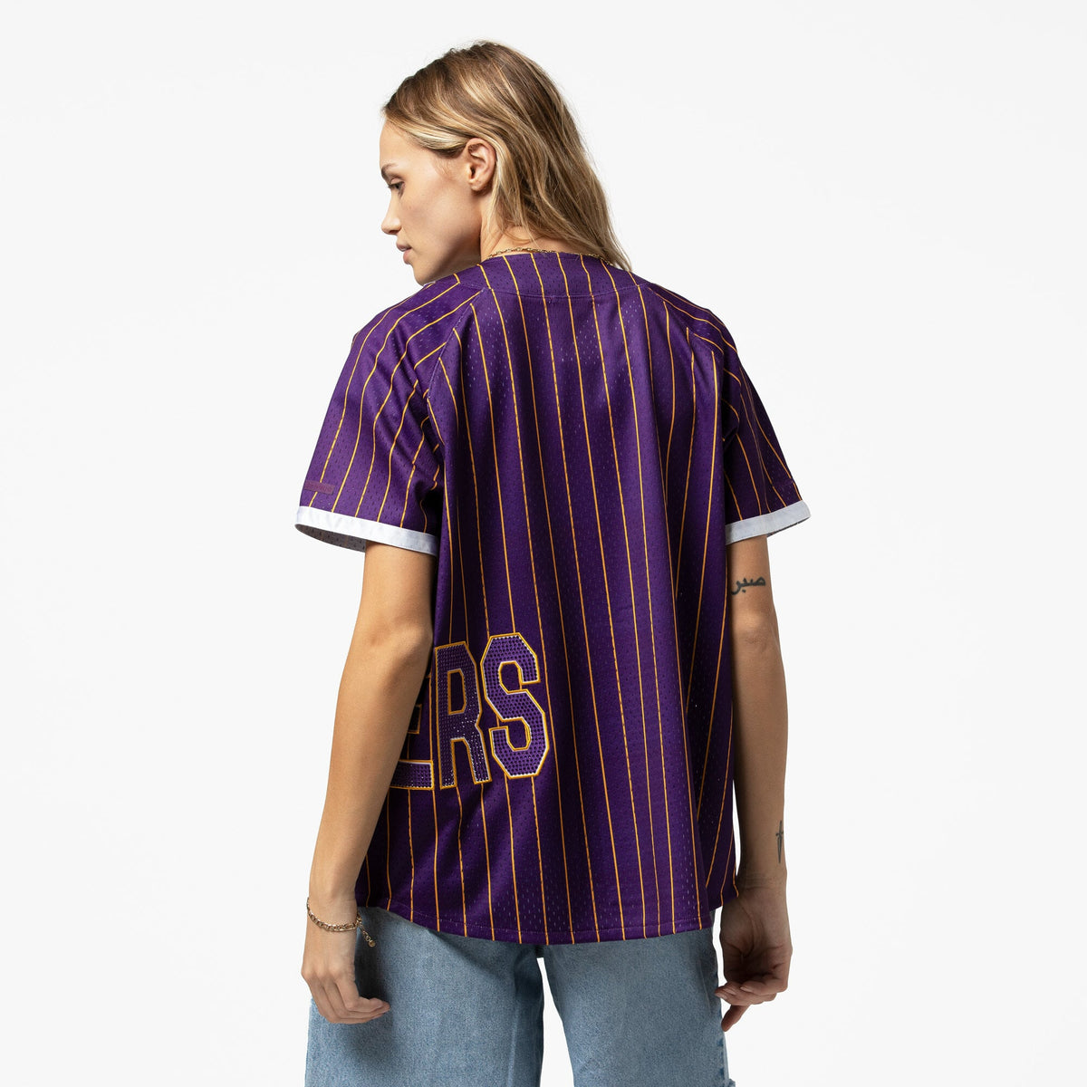 Los Angeles Lakers Mitchell & Ness x DANNIJO Purple Fashion Baseball Jersey for Women product image 11, provided for visual