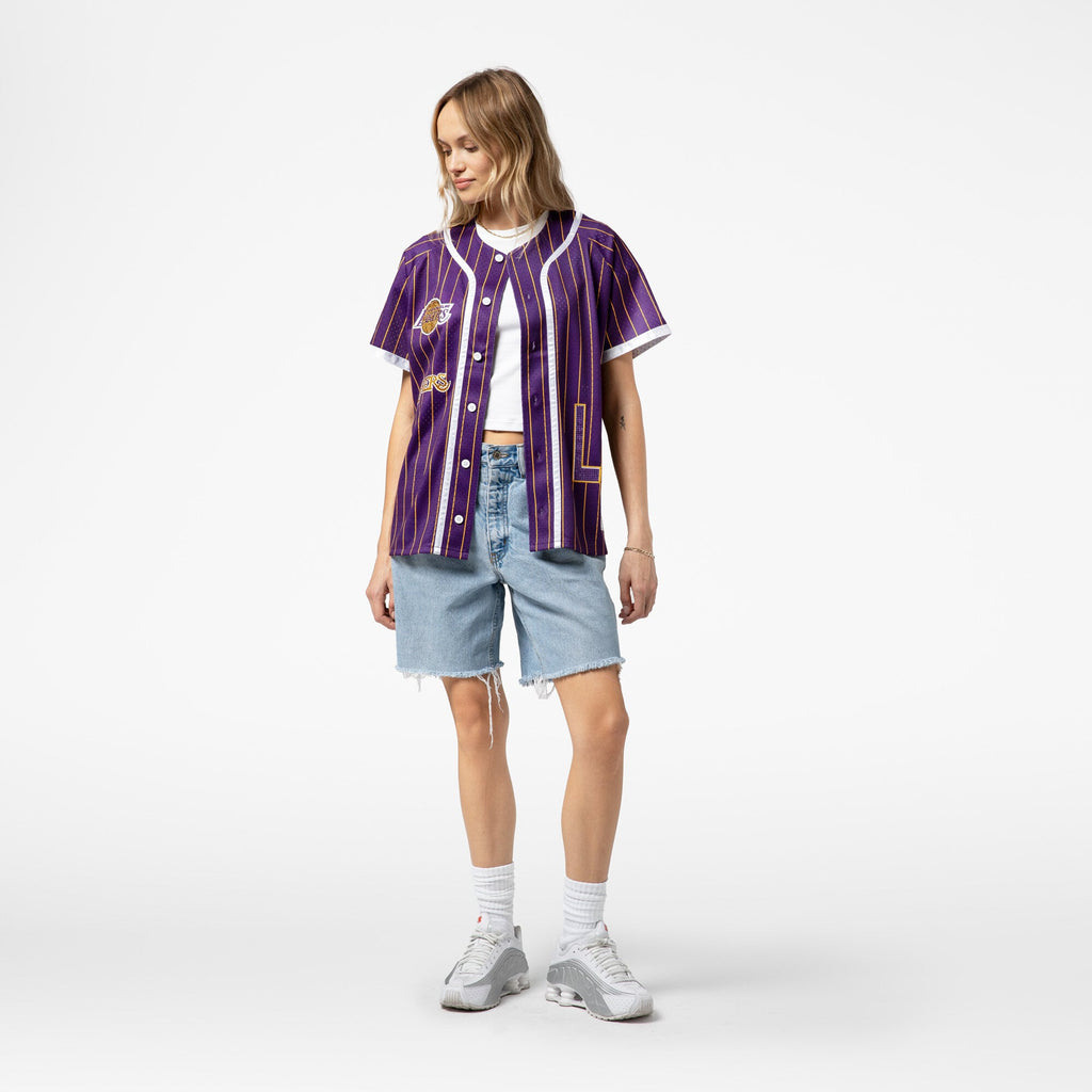 Los Angeles Lakers Mitchell & Ness x DANNIJO Purple Fashion Baseball Jersey for Women product image 9, provided for visual