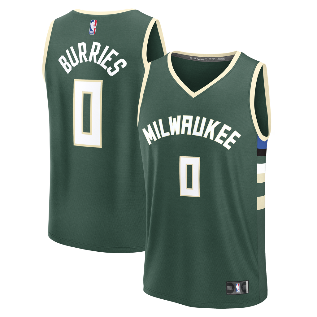 Youth Milwaukee Bucks Brayden Burries Fanatics Hunter Green Fast Break Replica Jersey - Icon Edition product image 1,