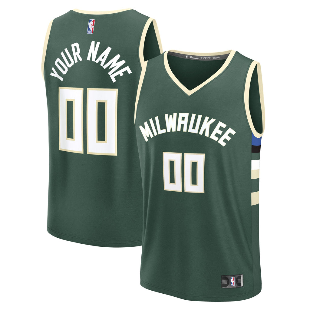Youth Milwaukee Bucks Fanatics Green Fast Break Custom Replica Jersey - Icon Edition product image 2, provided for visual
