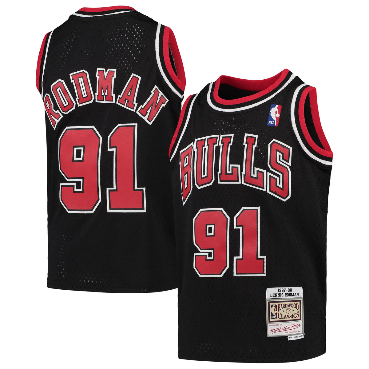 Youth Chicago Bulls Dennis Rodman Mitchell & Ness Black 1997-98 Hardwood Classics Swingman Jersey product image 1, provided