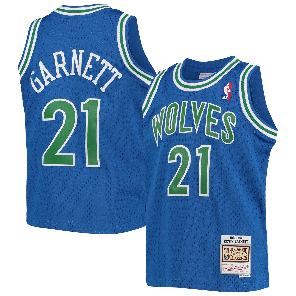 Youth Minnesota Timberwolves Kevin Garnett Mitchell & Ness Blue 1995-96 Hardwood Classics Swingman Jersey product image 2,