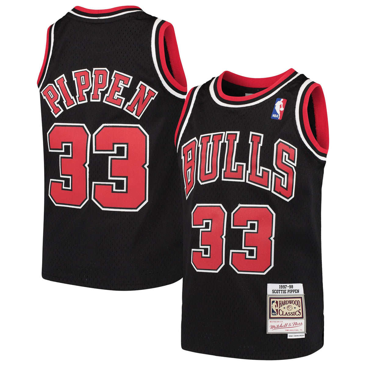 Youth Chicago Bulls Scottie Pippen Mitchell & Ness Black Hardwood Classics Swingman Throwback Jersey product image 2,