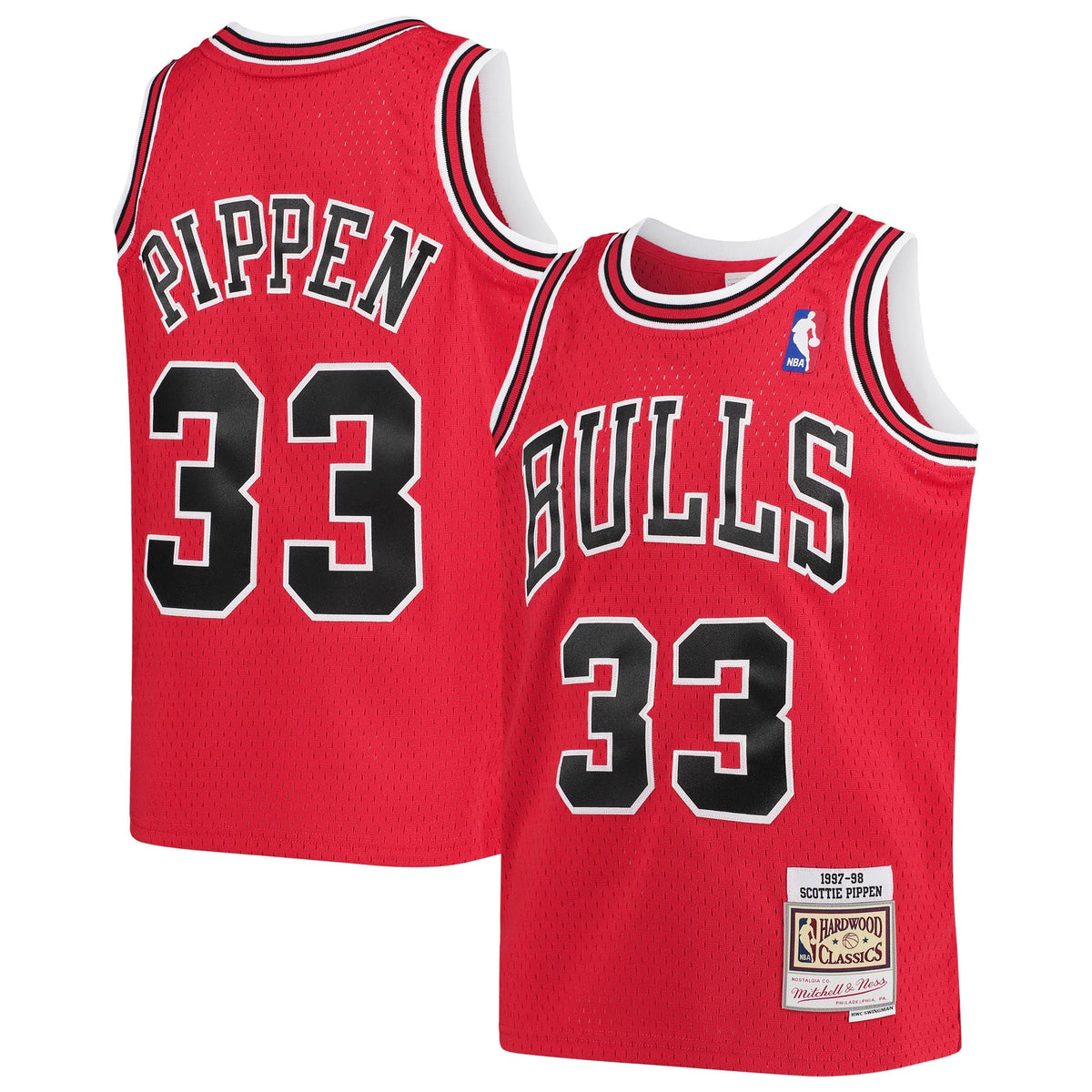 Youth Chicago Bulls Scottie Pippen Mitchell & Ness Red 1997-98 Hardwood Classics Swingman Jersey product image 1, provided
