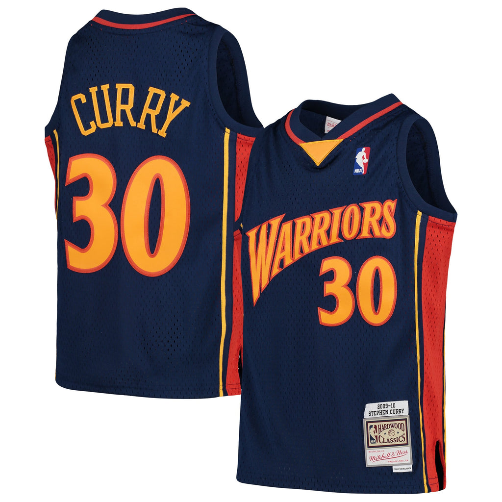 Youth Golden State Warriors Stephen Curry Mitchell & Ness Navy 2009-10 Hardwood Classics Swingman Throwback Jersey product