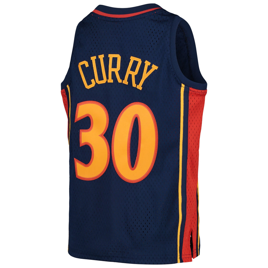 Youth Golden State Warriors Stephen Curry Mitchell & Ness Navy 2009-10 Hardwood Classics Swingman Throwback Jersey product