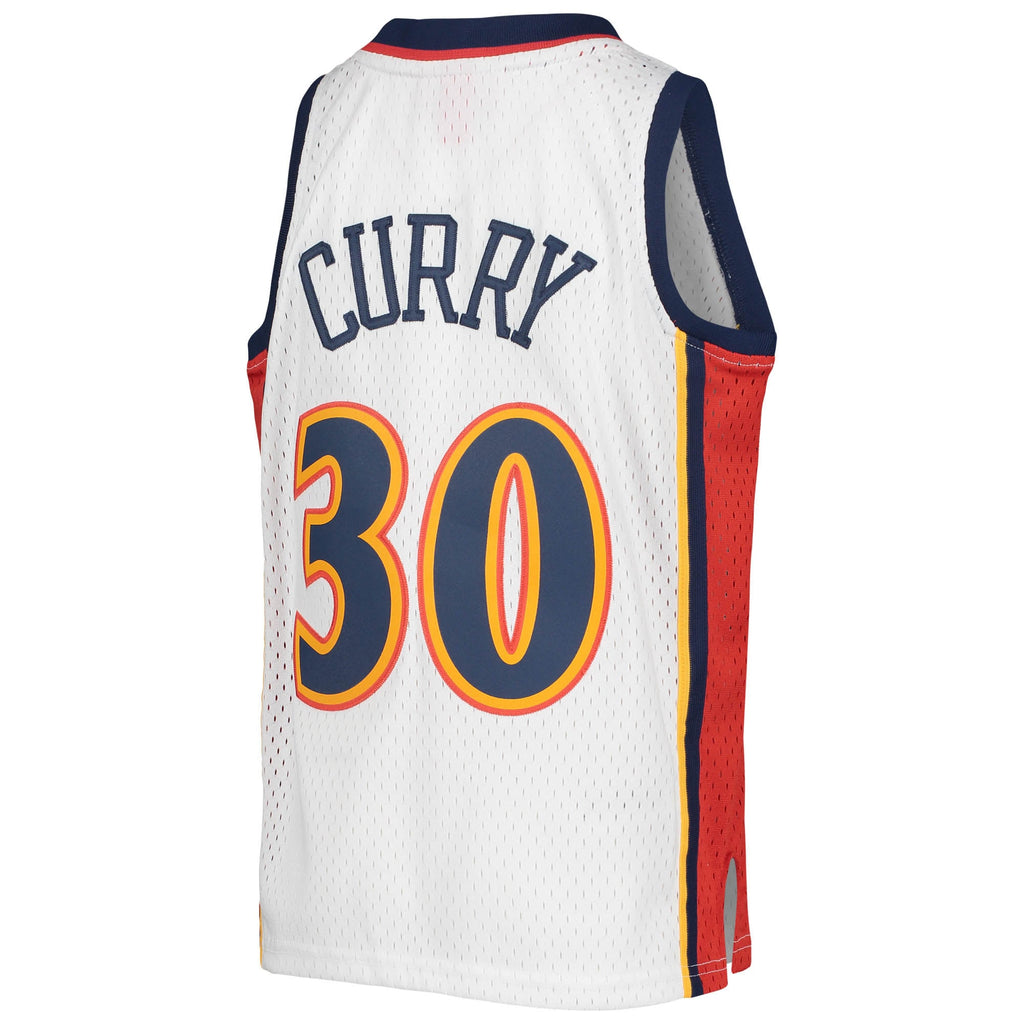 Youth Golden State Warriors Stephen Curry Mitchell & Ness White 2009-10 Hardwood Classics Swingman Jersey product image 4,
