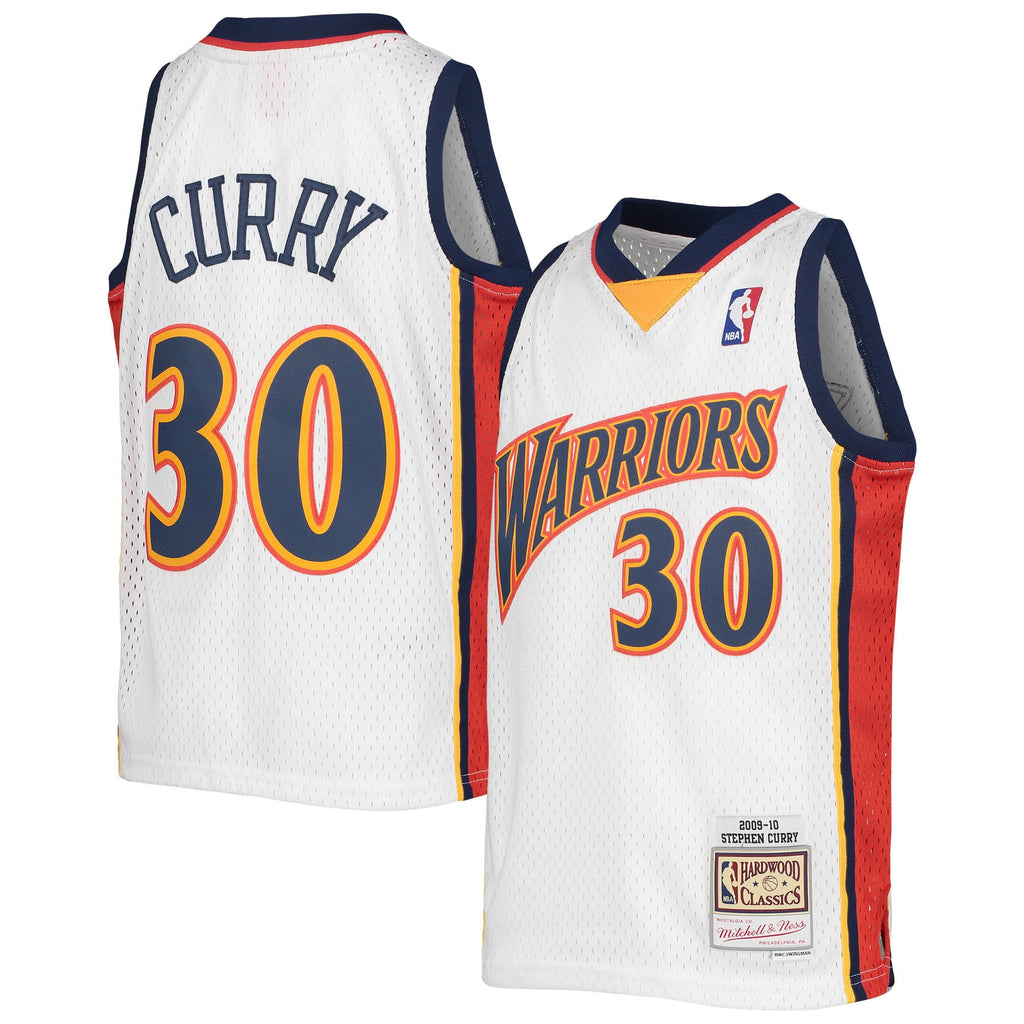 Youth Golden State Warriors Stephen Curry Mitchell & Ness White 2009-10 Hardwood Classics Swingman Jersey product image 1,
