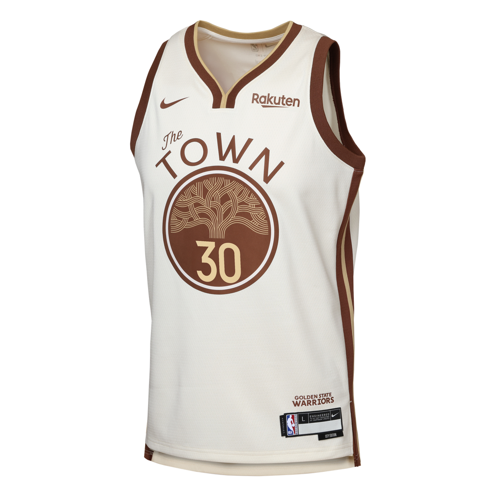 Youth Golden State Warriors Stephen Curry Nike Tan Swingman Finished Badge Player Jersey - City Edition product image 3,