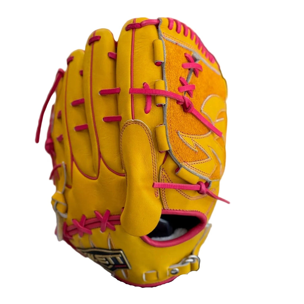 ZETT Pro Status Baseball Glove | True Yellow/Pink | Japanese Hardball Glove product image 1, provided for visual reference